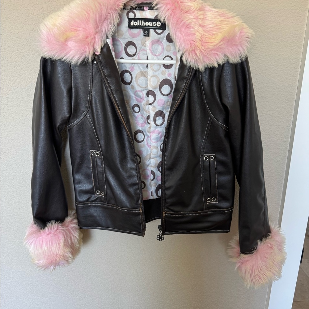 Dollhouse Polka Dot Jacket with Pink Fur